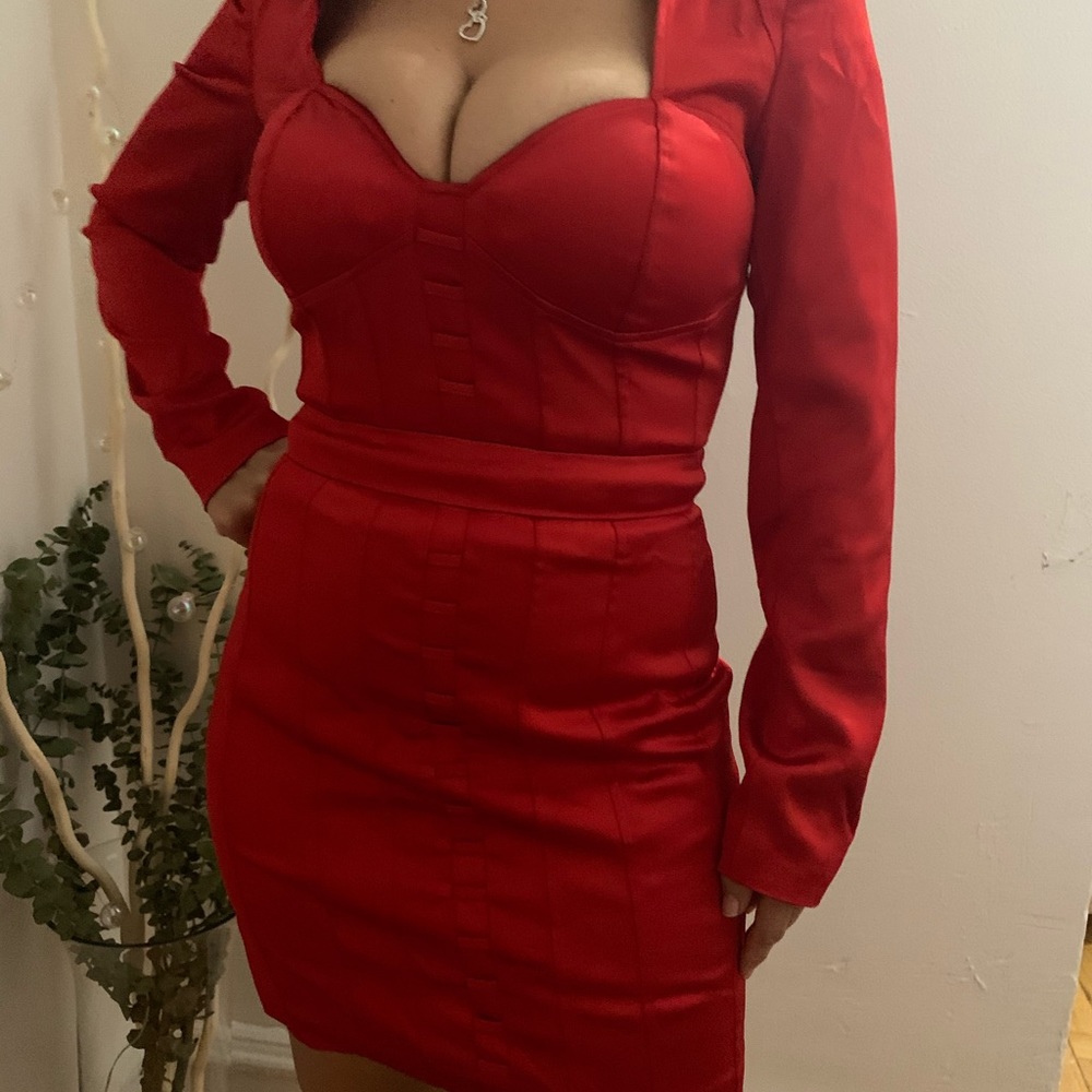 Stretch satin staples mini dress from BEBE